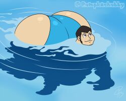 ass_bigger_than_head bara bhm big_ass big_butt black_hair blush blushing_male butt_bigger_than_head gigantic_ass gigantic_butt huge_ass huge_butt lupin lupin_iii overweight overweight_male pumpkachubby speedo ssbhm swimming