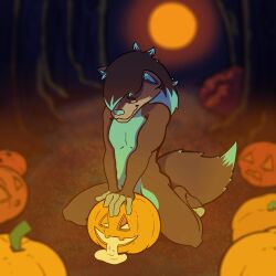 1:1 animated anthro black_body black_fur blue_body blue_fur bodily_fluids canid canine cum cum_inside detailed_background digital_media_(artwork) food fox fruit fucking_pumpkin fur genital_fluids genitals hair halloween hi_res holidays jack-o'-lantern knot male male_only mammal nude penetration penis plant pumpkin pumpkin_masturbation shai_dreamcast short_playtime solo stlkr tail