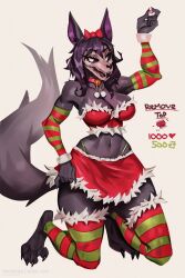 1girls anthro christmas christmas_outfit johnfoxart looking_at_viewer mal0 malo monster monster_girl scp-1471 scp-1471-a scp_foundation strip_game