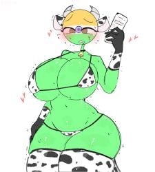 1girls bell_collar big_ass big_breasts big_thighs bikini countryhumans countryhumans_girl cow_bikini cow_print cow_thighighs india india_(countryhumans) kak0yt0_chel milk