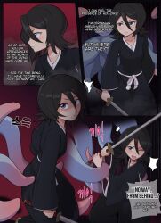 1girls black_hair bleach clenched_teeth clothing comic everyday2 female female_human hollow_(species) human imminent_rape imminent_sex kuchiki_rukia open_mouth petite pink_tentacles short_hair tentacle tentacle_on_female