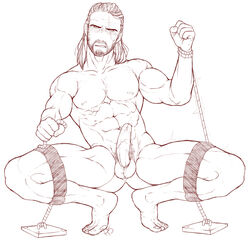 1boy abs beard biceps captured cd_projekt_red geralt_of_rivia male_only muscular nude pecs penis precum pubic_hair saitohamrau scar the_witcher the_witcher_(series) the_witcher_2 the_witcher_3:_wild_hunt thick_thighs tied_up uncut white_hair