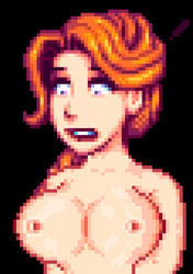 areolae breasts cleavage embarrassed embarrassed_nude_female enf exposed exposed_breasts female female_focus humiliation large_breasts leah_(stardew_valley) naked nipples nude pixel_art portrait red_hair shocked stardew_valley surprised topless