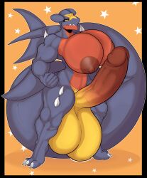 absurd_res anthro areola balls biceps big_balls big_breasts big_penis black_sclera breasts erection fist garchomp generation_4_pokemon genitals gynomorph hi_res huge_balls huge_breasts huge_cock hyper hyper_balls hyper_genitalia hyper_penis intersex multicolored_body muscular muscular_anthro muscular_gynomorph muscular_intersex nintendo nipples nude orange_eyes penis pillowymounds pokemon pokemon_(species) red_areola red_nipples solo two_tone_body