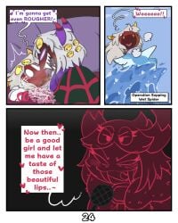 absurd_res arachnid blush comic comic_page dark_taranza dialogue dirty_talk dominant_male drooling evil_grin gaepaws18 glowing_eyes heart-shaped_pupils heartbeat hi_res horny_female ibispaint_(medium) kirby_(series) kirby_air_riders kirby_triple_deluxe long_tongue married_couple nintendo page_24 pinned_to_bed possessed queen_sectonia sectaranza sharp_teeth submissive_female taranza water wet_pussy