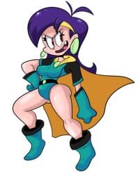accurate_art_style artist_request ass barely_visible_ass breasts cape cartoon_network earrings female female_only heroine leotard mighty_magiswords purple_hair red_eyes sexy sexy_female source_request tagme unknown_artist unknown_source vambre_warrior warrior yellow_cape
