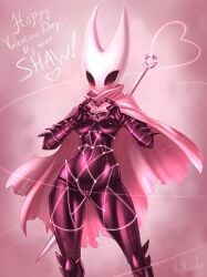 absurd_res anthro arthropod bondage bound cape clothing darkmageorigin female female_only genitals glowing hi_res holidays hollow_knight_(franchise) hornet_(hollow_knight) latex nude restraints rope rope_bondage rope_harness solo team_cherry valentine's_day vulva