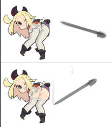 anus ass blonde_hair blue_eyes bravely_default bravely_default:_flying_fairy edea_lee mob_face pants pants_down pants_pull parody square_enix stylus teasing vagina wink