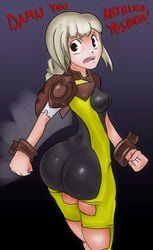 angry ass black_eyes blonde_hair final_fantasy final_fantasy_xii huge_ass leotard penelo square_enix style_parody text