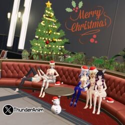 3d 3d_(artwork) 5 5girls artoria_pendragon black_hair blender blonde_hair breasts breasts_out christmas christmas_tree columbina_(genshin_impact) couch exhibitionism exposed_breasts exposed_nipples fate_(series) feet foot_fetish footwear genshin_impact gray_hair group honkai:_star_rail laying_down lumine_(genshin_impact) naked naked_female no_bra no_panties no_underwear petite petite_body pink_body pink_skin saber sitting skirk_(genshin_impact) stelle_(honkai:_star_rail) stockings thunderanim voyeur voyeurism white_body white_hair white_skin