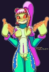 1female 1girls amphibian anthro anthro_female bangs blush blush_lines blushing_at_viewer blushing_female cute cute_expression embarrassed exposed_breasts exposed_nipples exposed_pussy exposing exposing_self female flashing flashing_breasts flustered frog frog_girl frog_humanoid genitals green_skin large_hands long_hair long_ponytail medium_breasts mostly_clothed oc orange_hair orange_nipples original_character plugsuit ponytail pov pussy red_hair red_sclera revealing revealing_breasts revealing_clothes ripped_bodysuit ripped_clothing seductive sexy silly silly_face skin_tight solo solo_female solo_focus startraveler tight_clothes tight_clothing tight_fit tongue tongue_out visible_pussy