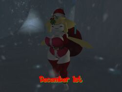 3d 3d_(artwork) alizora anthro anthropomorphic big_breasts breasts christmas christmas_sack december female female_pokemon holly_(plant) jirachi legendary_pokemon merry_christmas mythical_pokemon nipples pokemon pokemon_(species) pokemorph santa_hat season_greetings sexy snow xmas