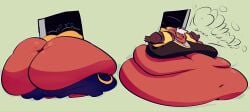 1boy annoyed_expression anthro anthro_male anus arms_out belly_button belly_on_ground belly_overhang big_ass big_belly bubble_ass bubble_butt clothed door fat fox fox_boy fox_ears freckles_on_ass furry furry_male large_ass male male_only morbidly_obese morbidly_obese_male neetbean overweight overweight_male pants pants_down pyrocynical pyrocynical_(fursona) red_body red_fox shadow shirt simple_background sound_effects stuck_in_door text thick_thighs white_hair wide_hips yellow_eyes