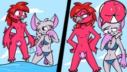 1boy 1girls ass bikini birbpan bulge female male seashell tagme