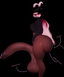 3d balls big_ass blanketbunni bottom_heavy dark_skin fishnets futanari glowing_eyes huge_ass huge_cock penis pink_eyes pink_hair shortstack twitch_lines