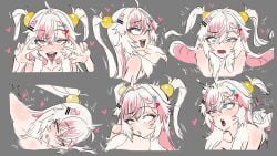 ahe_gao bare_shoulders blue_eyes blush commentary double_v drooling english_commentary female from_behind fucked_silly gradient_hair hair_ornament heiz_illust highres implied_nudity implied_orgasm implied_sex indie_virtual_youtuber letter_hair_ornament multicolored_hair multiple_expressions open_mouth orgasm pink_hair saliva sex shrimp shrimp_humanoid surprised tongue tongue_out twintails ushio_ebi v virtual_youtuber white_hair wide-eyed