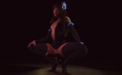 3d_(artwork) almostclean3dx alternate_version_available armwear big_penis brown_hair casey_(ark1f1) erect_penis erection flower_in_hair long_hair looking_at_viewer shirt solo solo_femboy solo_focus solo_male squatting tatoos tattoo_on_chest tattooed_arm thighhighs