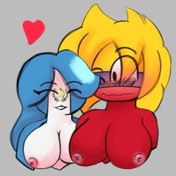 blushing_female colombia_(countryhumans) countryhumans countryhumans_girl cuddling fercholito guatemala_(countryhumans) heart_symbol looking_at_partner request simple_background sketch smiling_female tits_out twitter waist_not_visible yuri