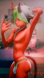 3d 3d_(artwork) bed bedroom bracelet bracelets bulge bulge_under_clothes demon demon_boy demon_femboy demon_horns demon_tail femboy femboy_focus femboy_only fortnite hand_behind_head keszza looking_at_phone male male_focus male_only mirror mirror_reflection mirror_selfie necklace oni oni_femboy oni_horns oni_male partially_clothed partially_clothed_female pose posing red_skin selfie selfie_pose solo solo_male torment_(fortnite) underwear underwear_only watermark