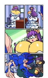 2021 5_fingers anthro archie_comics belt blue_body blue_hair breasts comic crossed_arms dress eyeshadow female gloves green_eyes hair half-closed_eyes hedgehog large_penis lips lipstick long_hair makeup mina_mongoose mongoose penis purple_hair sonic_(series) sonic_the_hedgehog sonic_the_hedgehog_(archie) sonic_the_hedgehog_(comics) turboranger veiny_penis wedding_dress yellow_body yellow_fur