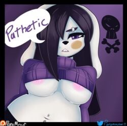 anthro bangs big_breasts breasts chubby clothing eyebrow_piercing facial_piercing female goth lagomorph leporid mammal navel navel_piercing nipples paramour_(artist) piercing purple_eyes rabbit sassy slightly_chubby solo sweater tagme topwear tsundere under_boob