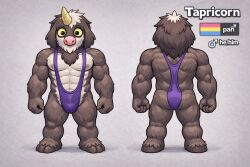 ai_generated back_view bara buff caprine front_view goat male male_only mankini mankini_ass_view monster monster_boy muscles muscular muscular_male my_singing_buff_or_bara_monsters my_singing_monsters pansexual pansexual_male pansexual_pride_colors purple_mankini sexy tapricorn unicorn