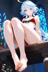 ai_generated breasts christmas feet female female_only focus from_below full_body furina_(genshin_impact) furiwif07 genshin_impact hoyoverse looking_at_viewer mihoyo seductive seductive_look sex sitting small_breasts smile sweat table toes