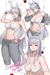 1girls abdomen armpit armpit_peek bad_bitch belly belly_button big_breasts bra bra_on breasts cleavage cleavage_overflow curvy curvy_female curvy_figure cute cute_face cute_female female female_only flexing_arms gold_ship_(umamusume) hand_on_hip hips horse horse_ears horse_girl horse_tail implied_yuri inhoso looking_at_viewer mejiro_mcqueen_(umamusume) mentioned_character muscular muscular_abdomen muscular_female off_screen_character offscreen_character offscreen_female pale_skin pale_skinned_female pants pink_eyes posing_for_the_viewer sexy sexy_body sexy_female silver_hair slim_waist smirk smirking_at_viewer solo solo_female staring_at_viewer thicc thicc_thighs thick_thighs thighs tiny_waist tummy umamusume umamusume_pretty_derby waist water water_drop water_on_breasts yuri
