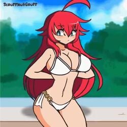 1girls :d :p ahoge animated bikini blep blue_eyes bra bra_lift bra_removed censored censored_nipples heart high_school_dxd large_breasts long_hair mp4 no_sound red_eyes rias_gremory scruffmuhgruff seductive smile solo undressing video wink