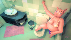 animal_humanoid anthro bathroom dildo domestic_pig eye_roll female hi_res humanoid ivy_hoff luke_hoff mammal mammal_humanoid masturbation nipple_outline orgasm_face pig_humanoid sex_toy solo suid suid_humanoid suina suina_humanoid sus_(pig) toilet toilet_paper trash_can vibrator