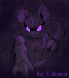 2020 anthro claws digital_drawing_(artwork) digital_media_(artwork) english_text erection fauxpawe genitals hi_res horn hypnosis hypnotizing_viewer hypnovember licking licking_lips long_tail looking_at_viewer male male_only mind_control monochrome monster nidoking nintendo penis pokemon pokemon_(species) purple_body purple_eyes scalie simple_background solo spikes spiral_eyes text tongue tongue_out video_games