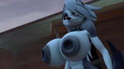 1girls 3d abs angry anthro black_body black_fur canid canid_demon collar demon female furry grey_body grey_fur grey_hair grey_nipples hair hellhound helluva_boss loona_(helluva_boss) nipples source_filmmaker spiked_collar vivienne_medrano wallacethespideer white_body white_eyes white_fur