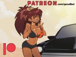 1girls 2d animated bikini body_bags bouncing_breasts dark-skinned_female dark_skin gewd-boi hoop_earrings hoop_earrings_oversized huge_breasts no_sound panda_delgado solo tagme video