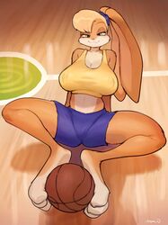 1girls :3 animal_humanoid bebebebebe big_breasts blonde_fur blonde_hair bunny_ears bunny_tail inax lola_bunny looking_at_viewer looking_back pussy space_jam warner_brothers