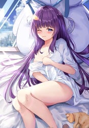 areola azur_lane dongyue_sakura dress_shirt masturbation neko no_bra open_shirt pussy_juice pussy_juice_stain see_through tashkent_(azur_lane)