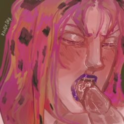 blush closed_eyes cum cum_in_mouth diavolo erect_nipples fellatio gay jojo's_bizarre_adventure licking long_hair male male/male open_mouth oral penis pink_hair randydak0 saliva vento_aureo