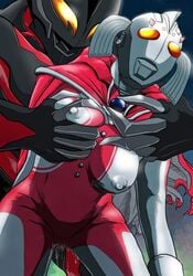 1boy 1girls alien alien_girl big_breasts breast_squeeze breasts grabbing_breasts grabbing_from_behind grey_nipples mother_of_ultra nipples pussy pussy_juice tagme ultraman_(franchise) ultraman_belial vagina vaginal vaginal_penetration vaginal_sex yellow_eyes