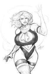 1girls 2021 boob_window breasts breasts_bigger_than_head cleavage devil_hs fantastic_four female female_only hourglass_figure huge_breasts human human_only invisible_woman leotard light-skinned_female light_skin marvel mature mature_female midriff monochrome navel pencil_(artwork) sketch solo sue_storm sue_storm_90s_costume superheroine thighhighs voluptuous voluptuous_female wide_hips