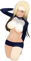 blonde_hair blue_eyes breasts closers harpy_(closers) large_breasts minma mole_under_eye navel revealing_clothes revealing_outfit source_request thick thick_thighs underboob
