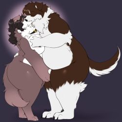 1boy 1girls 2d anthro ass bbw big_ass big_breasts breasts canid canine canis cleavage digital_media dog domestic_dog female furry huge_breasts kibblesyourbits kissing male male_and_female_focus nude overweight overweight_female overweight_male straight thick_thighs wide_hips