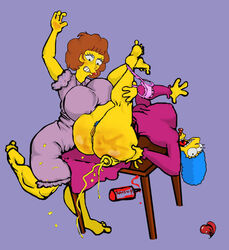 ass clothes color female female_only human marge_simpson maude_flanders multiple_females multiple_girls obese_female spanking tagme the_simpsons vulva yuri