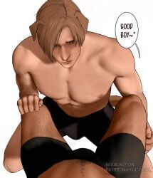 body_hair chris_redfield dog_ears dog_tail gay kneeling kucyash leon_scott_kennedy only_male pet_play puppyplay resident_evil submissive_male two_men