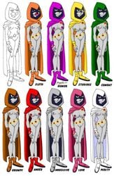 belt casual clothing dc dc_comics dcau emoticlone exposed_torso female footwear handwear human outerwear pale_skin rachel_roth raven's_emotions raven_(dc) roonghler straight_hair teen_titans