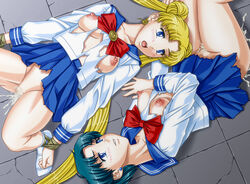 2girls after_rape ami_mizuno apple_pie_(artist) bishoujo_senshi_sailor_moon blonde_hair blue_eyes blue_hair blush bondage breasts censored cum cum_in_pussy female female_only nipples ripped_clothes ripped_clothing school_uniform skirt small_breasts socks tagme torn_clothes usagi_tsukino