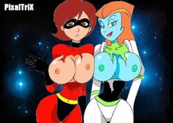 2d blue-skinned_female blue_skin breasts buzz_lightyear_of_star_command disney elastigirl female female_only helen_parr lowres mira_nova nipples pixaltrix pixar straight_hair the_incredibles