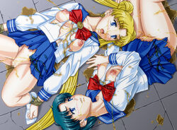 2girls after_rape ami_mizuno apple_pie_(artist) bishoujo_senshi_sailor_moon blonde_hair blue_eyes blue_hair blush bondage breasts censored covered_in_pee female female_only nipples peeing piss_soaked pissing ripped_clothes ripped_clothing school_uniform skirt small_breasts socks tagme torn_clothes urinating urine_covered usagi_tsukino watersports