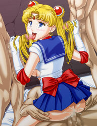 1girls 3boys ahe_gao apple_pie_(artist) bishoujo_senshi_sailor_moon blonde_hair blue_eyes blush censored choker clothed_sex clothing cum double_bun double_hairjob double_handjob earrings erection fellatio female fucked_silly gloves hairjob handjob hourglass_figure human long_hair male mind_break oral_sex penis sailor_moon school_uniform sex skirt straight teenager tongue torn_clothes uniform usagi_tsukino vaginal_penetration