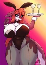 bunny_ears cleavage fake_animal_ears fake_rabbit_ears gigantic_breasts gradient_background huge_breasts joe22_k orange_hair tagme tail thick_thighs wide_hips