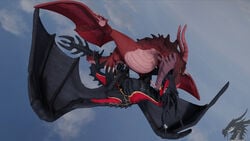 16:9 3d_(artwork) 4k absurd_res anal balthromaw blender_(software) digital_media_(artwork) dragon erection feral genitals hi_res in_flight kissing looking_at_viewer male male/male penis scales sky sredrahs widescreen wings wyvern zbrush