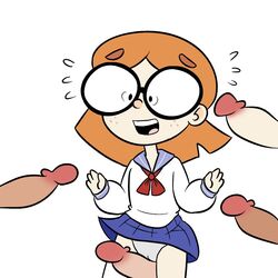 bluejr freckles glasses illymation imminent_sex multiple_penises nervous panties penis red_hair schoolgirl_uniform youtube youtuber